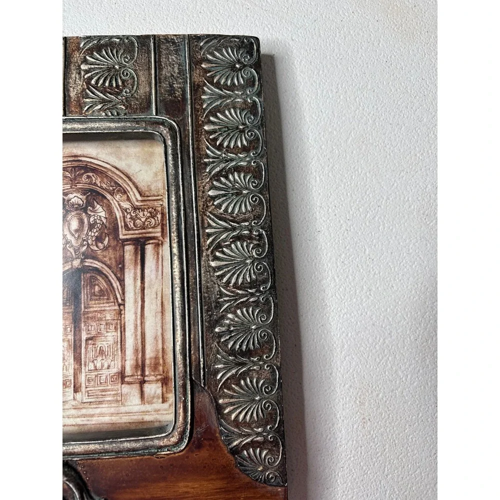 Ornate Heavy Picture Frame 4x6 Brown Silver Baroque Tabletop Scroll